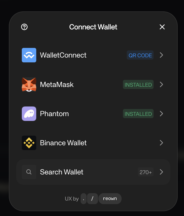 Screenshot of the WalletConnect wallet selection modal