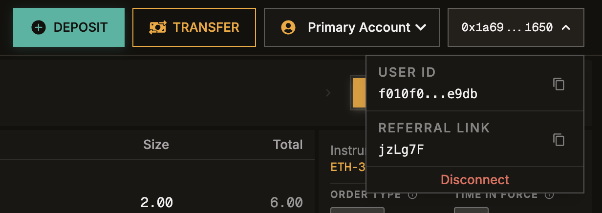 Screenshot of the account dropdown menu with all options visible